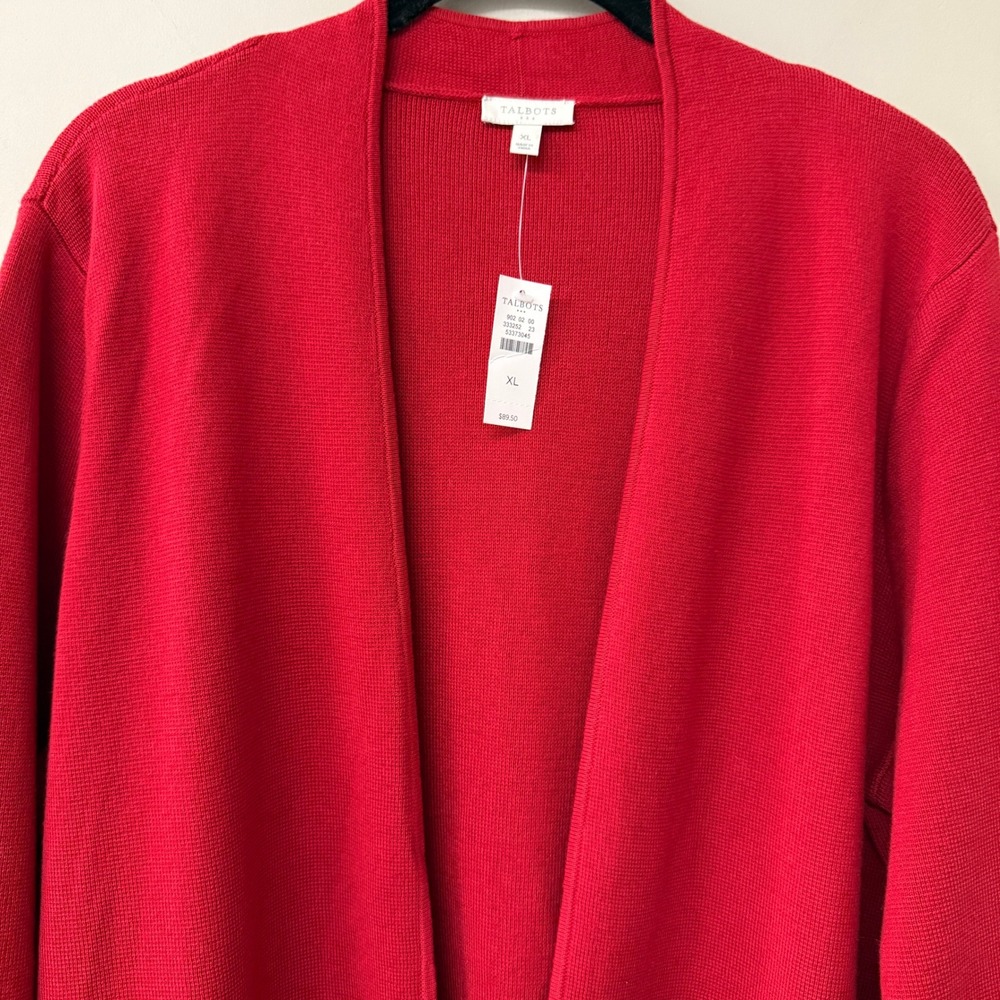 NWT Talbots Womens Open Front Longline Cardigan Cotton Size XL Red Knit Sweater - Picture 3 of 8